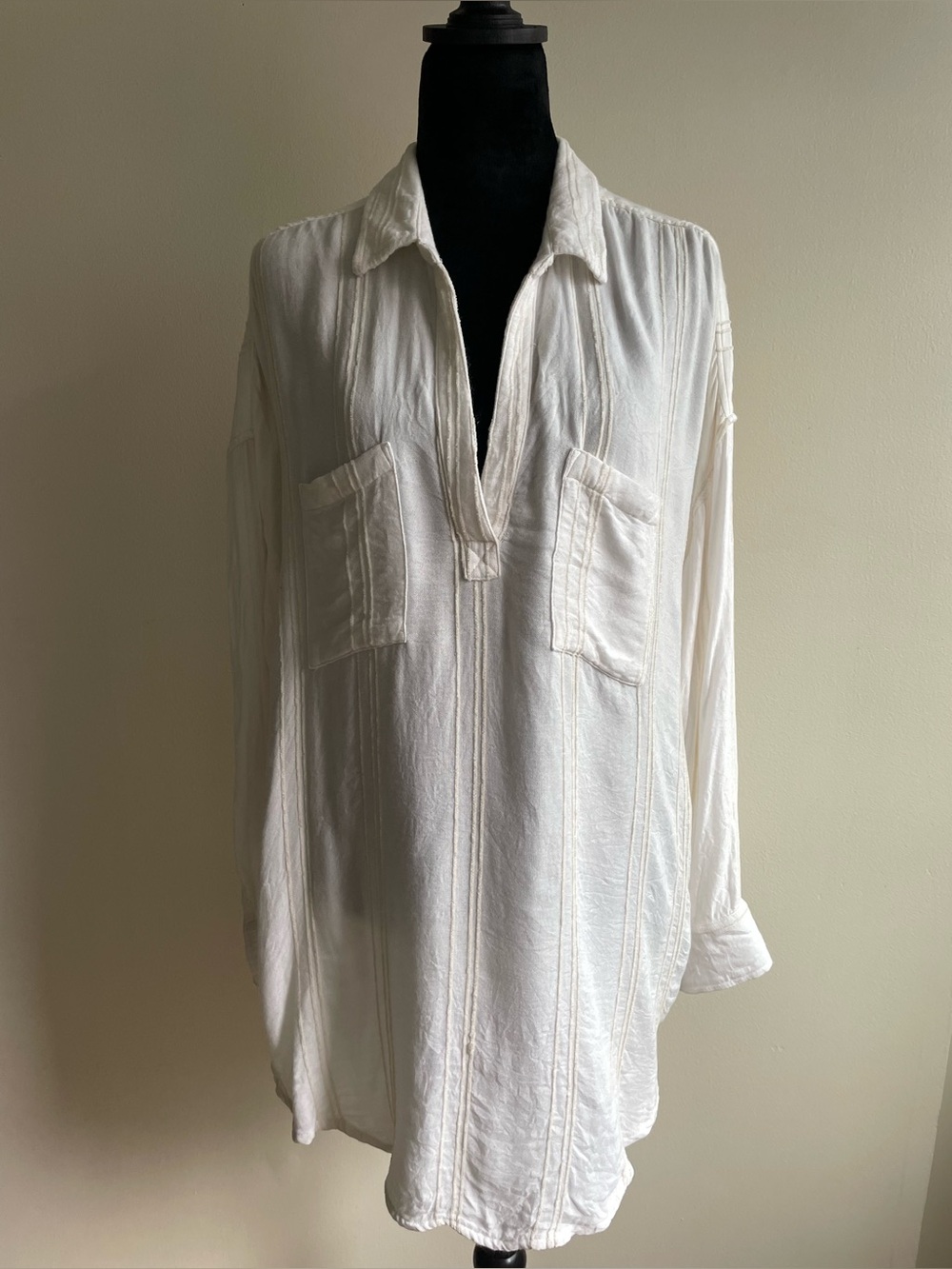 Rip Curl Ivory Oversized Tunic Blouse L Soft Viscose Boho Coastal Relaxed